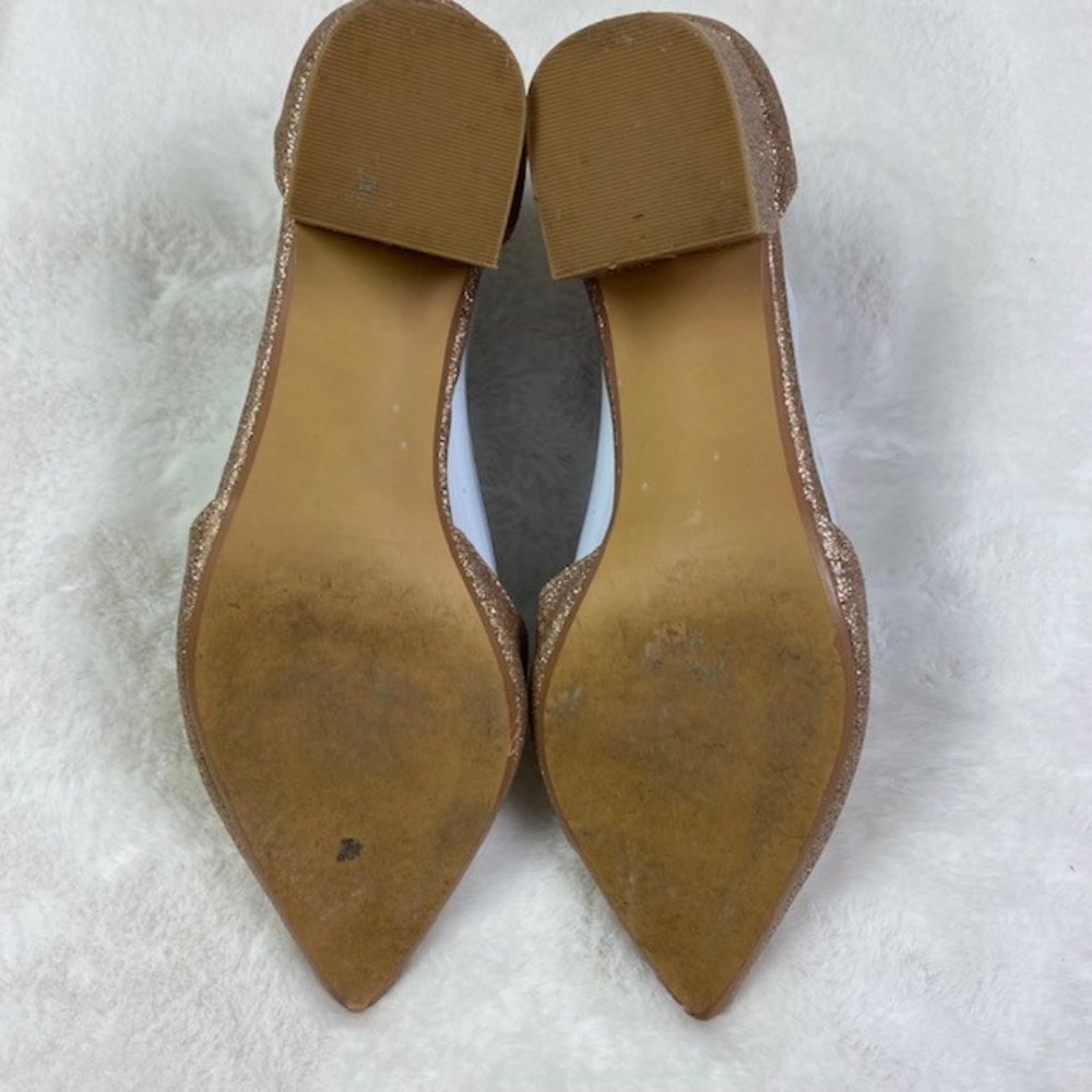 Betsey Johnson Rose Gold Glitter Pointed Toe Low Block Heel Pumps - Picture 8 of 11